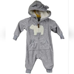 Carters 3M Gray Polar Bear Sherpa Fleece Hoodie One-Piece Jumper Winter Outfit